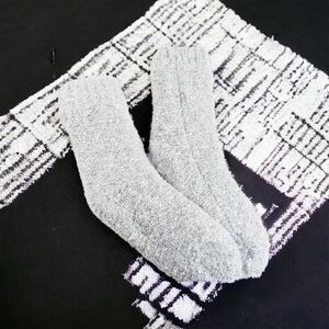 Francesca's Eyelashpop Fleece Lined Socks Ivory Anti-Slip Crew Unisex NWT